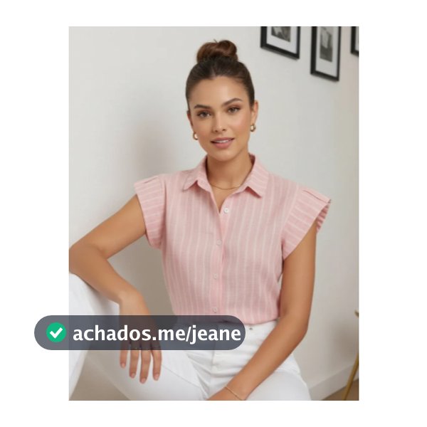 Camisa Feminina Manga Curta Listrada Risca de Giz Alfaiataria em tricoline Moda Verão