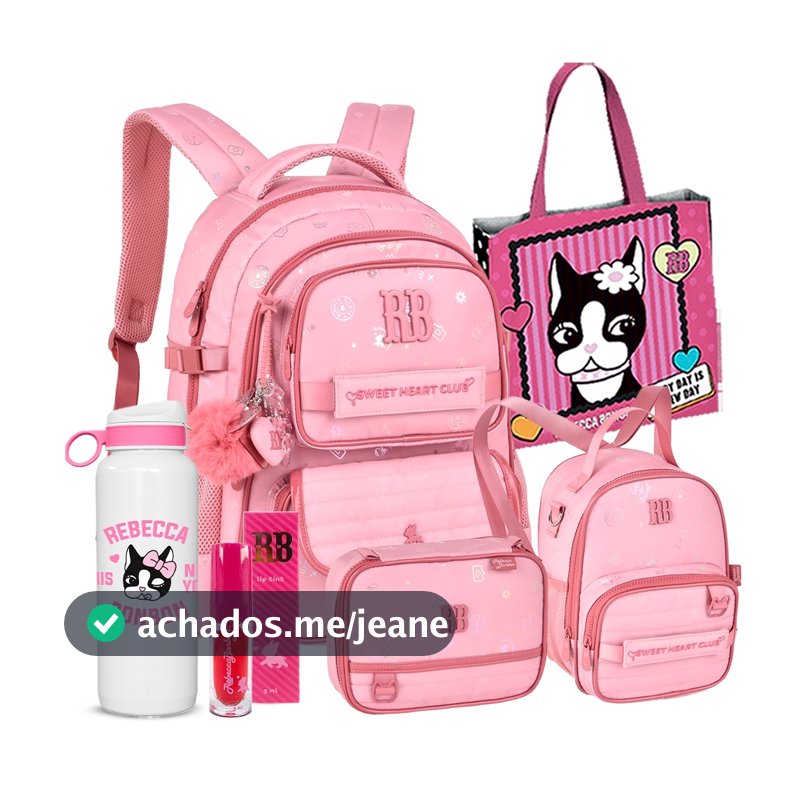 Kit Mochila Rebecca Bonbon Lancheira Térmica 2 em 1 Estojo Box Escolar Bolso Anti-Furto