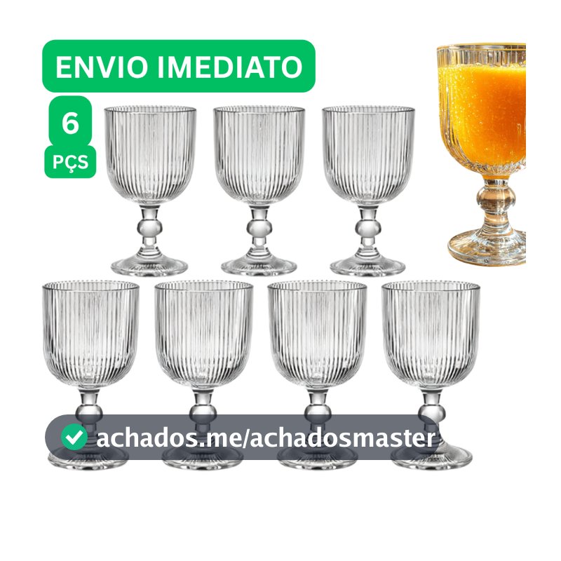 Jogo de 6 Taças Graffiato 370 ML Unidades Riscada Canelada Taça de Vidro Transparente Buffet