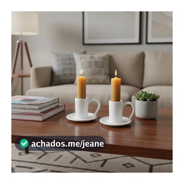 kit 2 Castiçal Branco Suporte Porta Vela Palito De Cerâmica