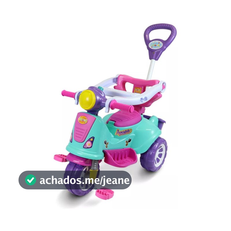 Triciclo Infantil Com Haste E Barra De Proteção Avespa Motoca com Pedal Apoio de Pé e Haste Empurrador Infantil Maral