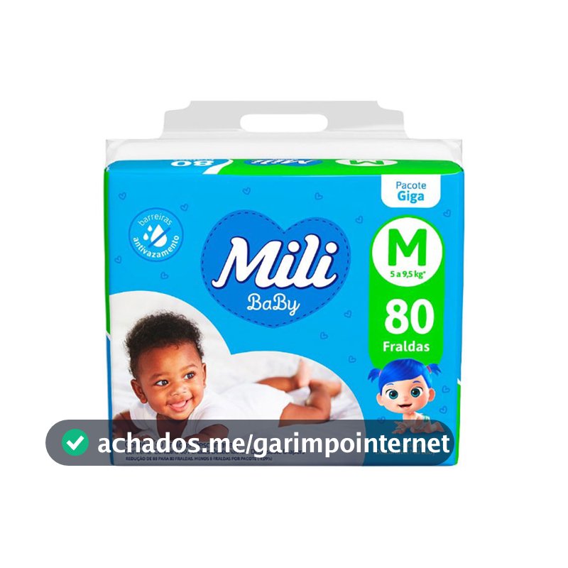 Fralda Mili Baby Tamanho M Pacote Giga 80 Unidades Descartáveis