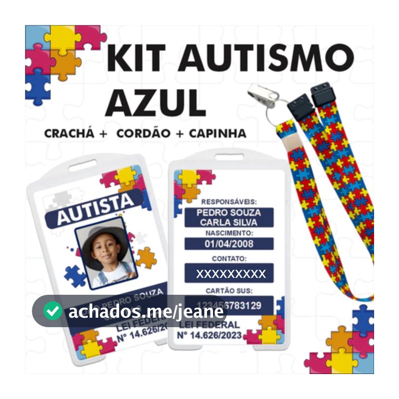 Kit Completo Crachá autismo + cordão quebra cabeça  com trava de segurança + capinha protetora