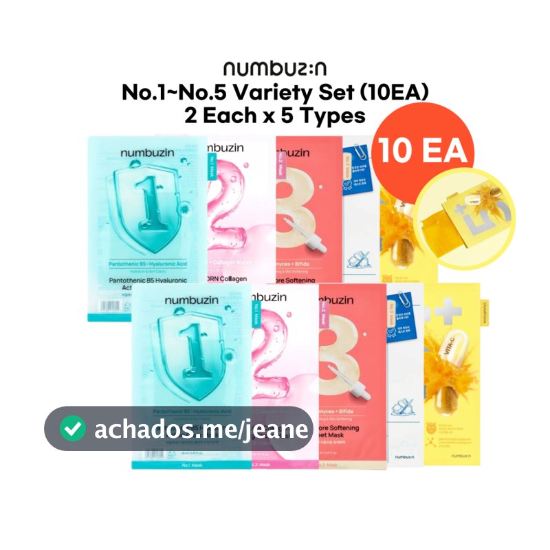 NUMBUZIN - No.1, 2, 3, 4, 5, 9 Sheet Mask (10 unidades/4unidades) | Máscara Facial em Tecido | Hidratação • Calmante • Iluminadora • Vitamina • Controle de Poros • Cuidado Diário • Skincare Coreano