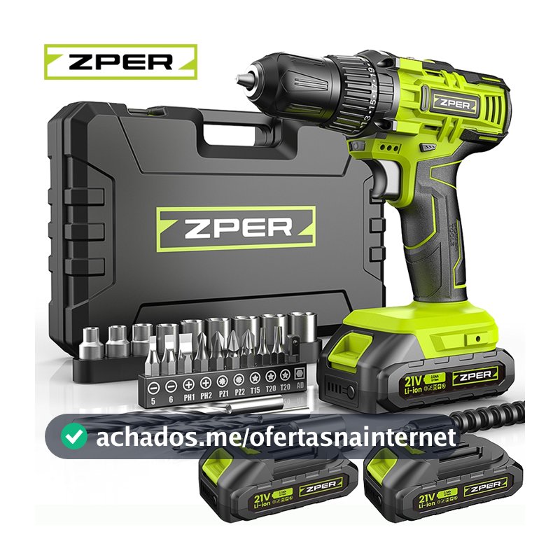 ZPER Furadeira Parafusadeira A Bateria 21V Com Duas Bateria Maleta Kit Ferramentas Completo