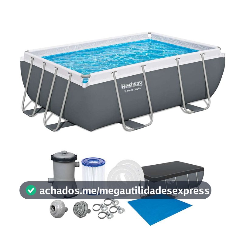 Piscina Estrutural Retangular 4000 Litros + Filtro + Capa + Lona Power Steel Bestway