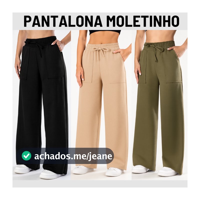 Calça Pantalona Moletinho Feminina Com Bolso Elegante Casual