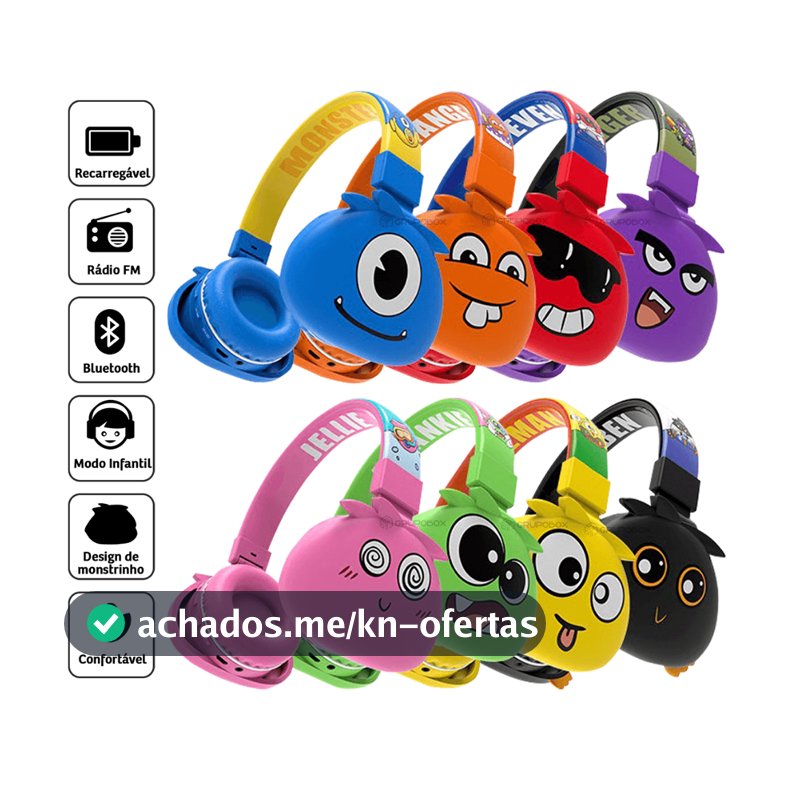 Fone de Ouvido Bluetooth Headset Infantil Monster sem Fio Com Microfone