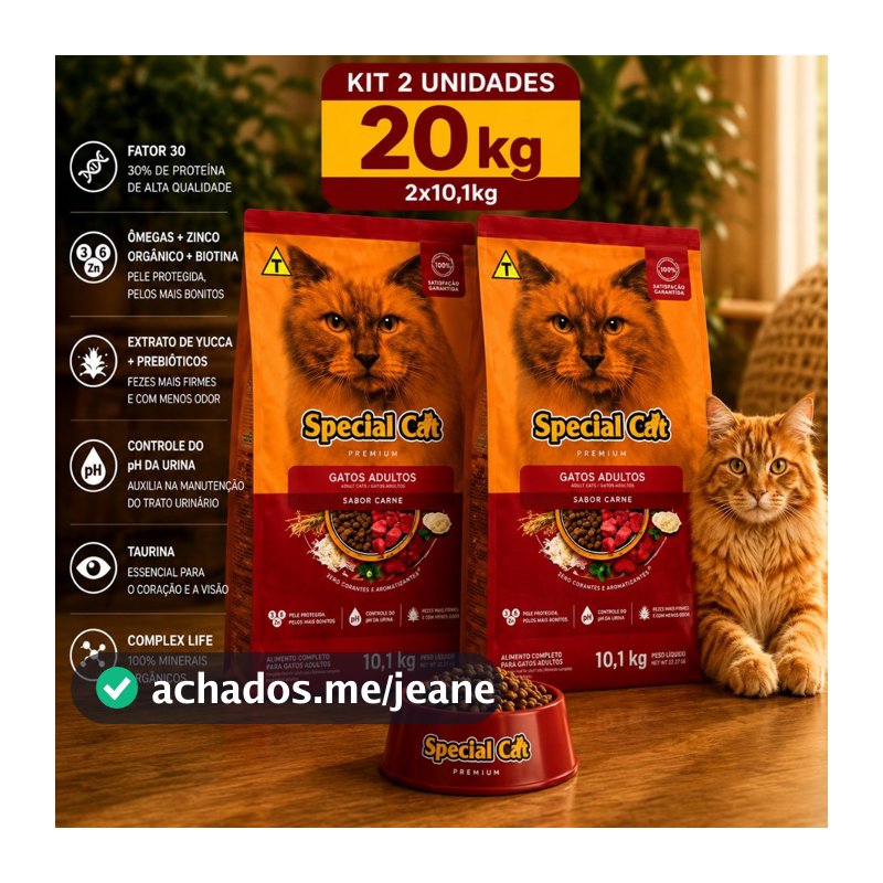 Kit com 2 Ração Gato Adulto 10.1KG Special Cat Sabor Carne