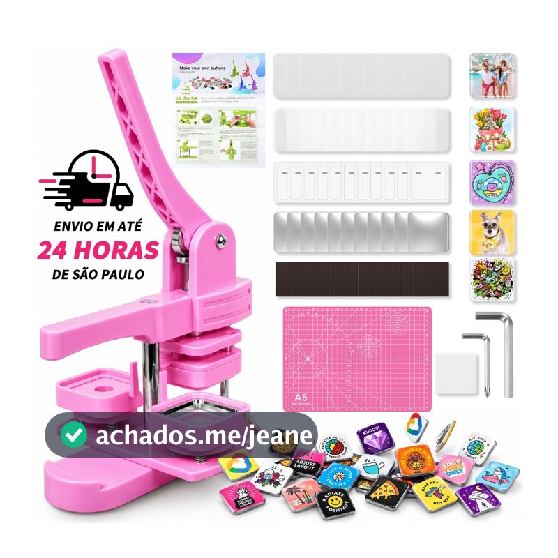 Kit Máquina de Crachá Quadrados Máquina De Botton Giratória, Botão, Imãs de Geladeira, Crachá 5x5cm 100 Botões