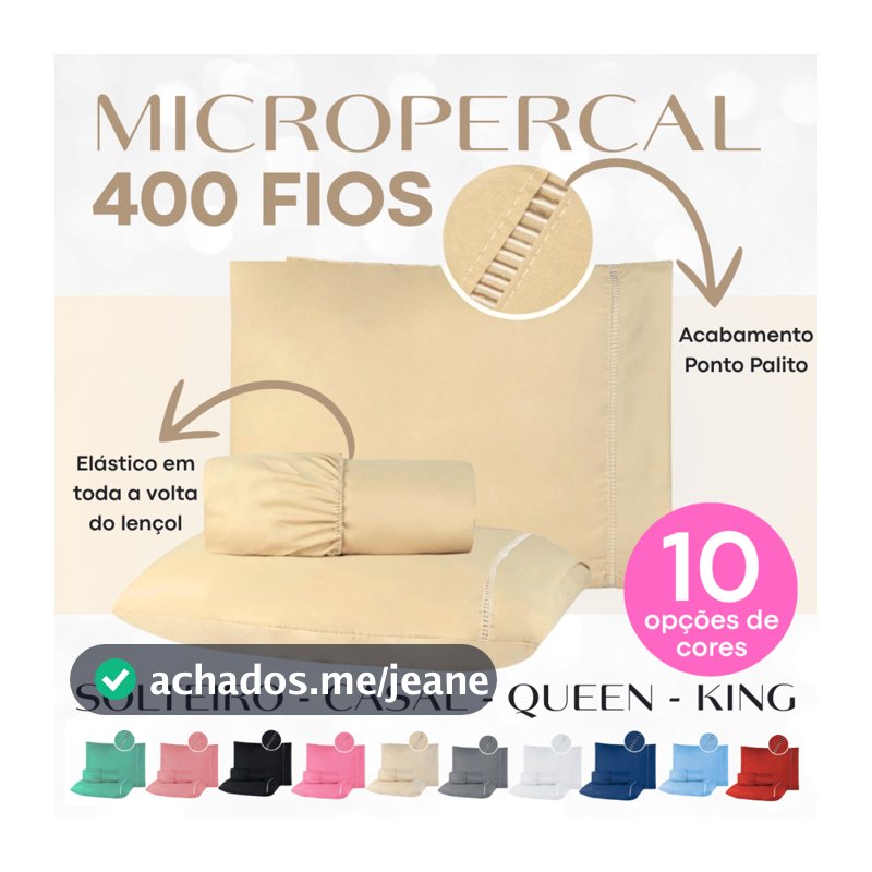 KIT Jogo de Lençol Cama Box 400 Fios Ponto Palito Micropercal 3 Peças - Solteiro Casal Queen e King