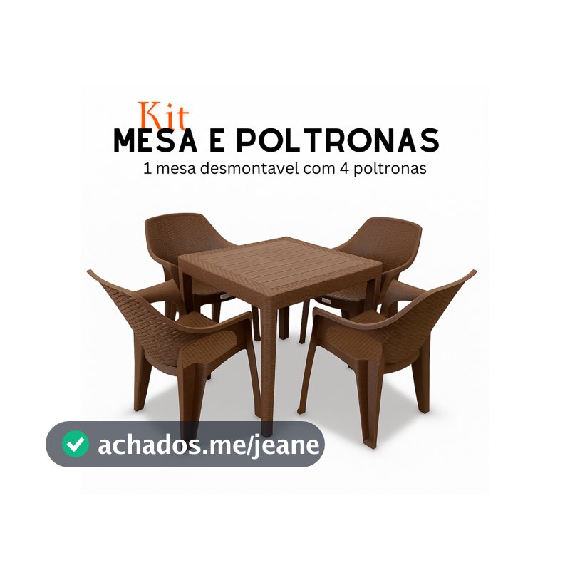 Jogo de Mesa Bistrô Quadrada com 4 Poltronas Rattan Empilháveis Reforçadas – Jardim, Varanda, Piscina e Festas
