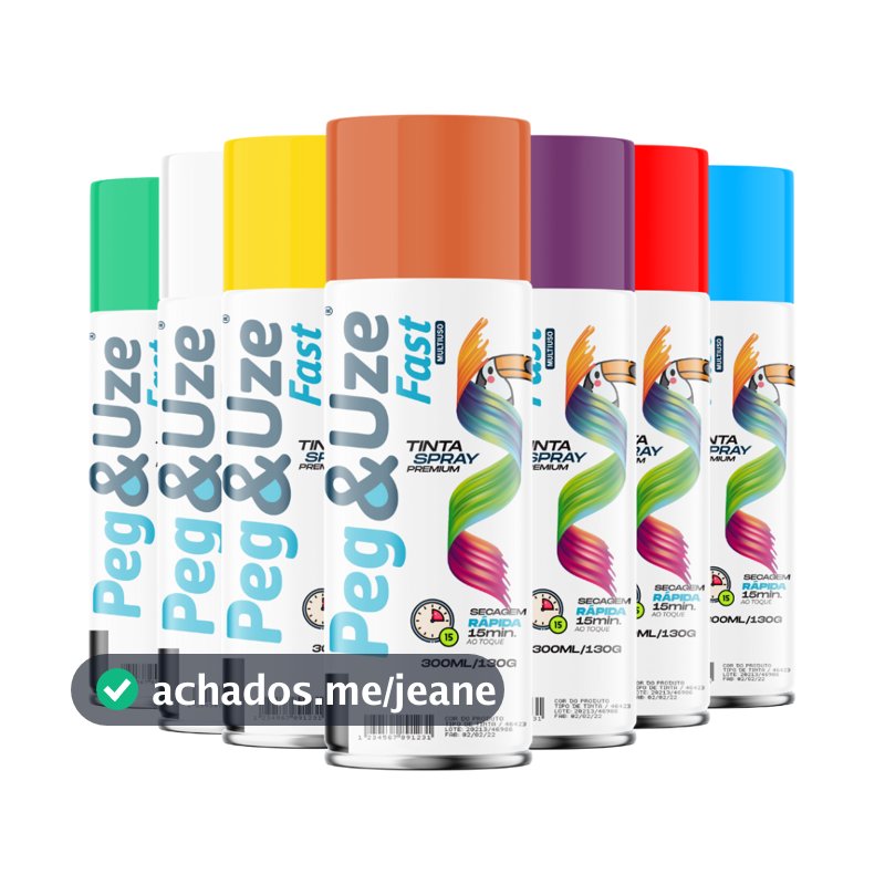 Tinta Spray Peg&Uze 300ml Uso Geral Secagem Rápida Alta Cobertura Metal Madeira Plástico Todas as Cores