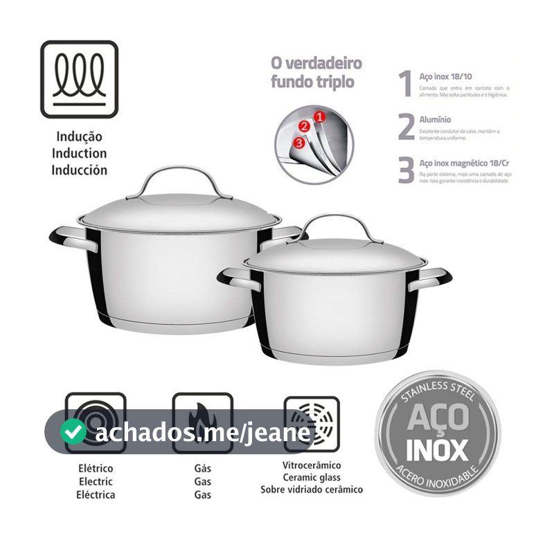 Jogo de Panelas Tramontina Allegra em Aço Inox com Fundo Triplo - 2 Peças