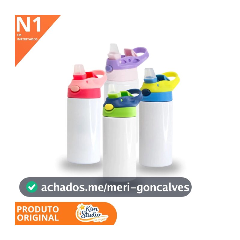Garrafinhas térmicas infantil Para Sublimação Branca Infantil 350 ml com Tampa Colorida - Jojo
