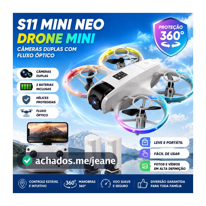 Drone S11 Mini Neo Câmera HD 4K Controle 2.4GHz Drone para Crianças Iniciantes Proteção 360° com Luz LED