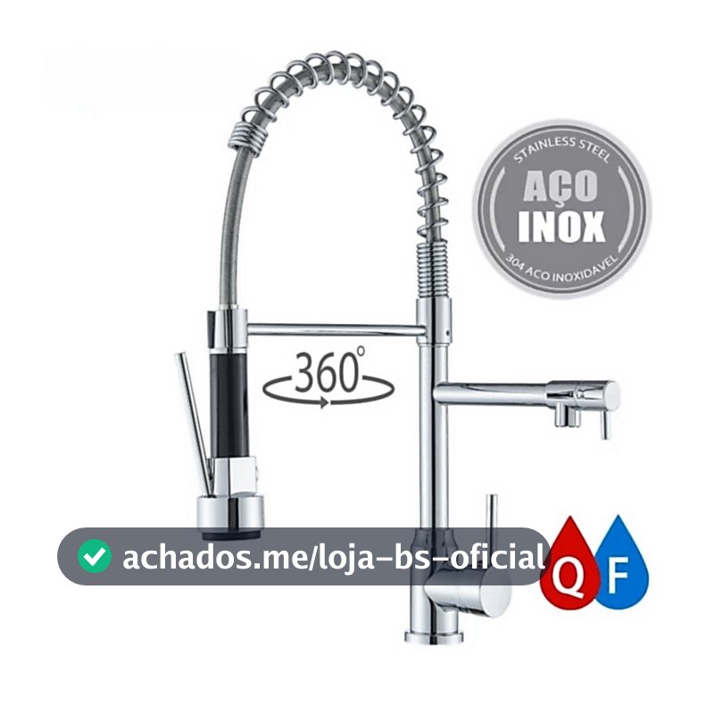 Torneira Cozinha Gourmet de Bancada Monocomando Preta Com Spray Flexível Misturador, Torneira Rotação 360°