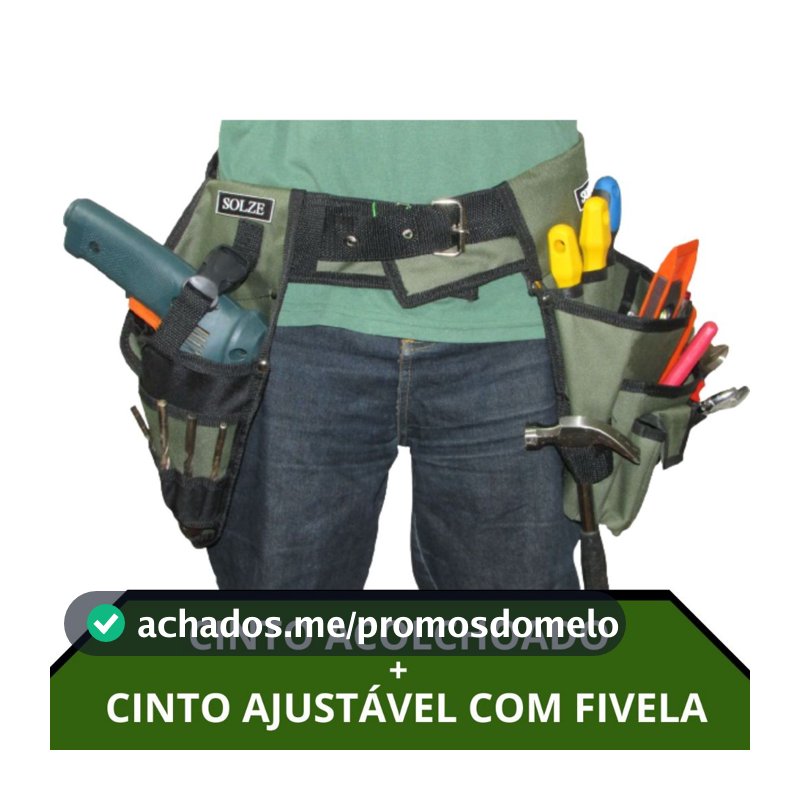 Cinto Duplo Solze Verde Militar para ferramentas. Bolsa Multiuso + Coldre para parafusadeira + cinto acolchoado e fivela
