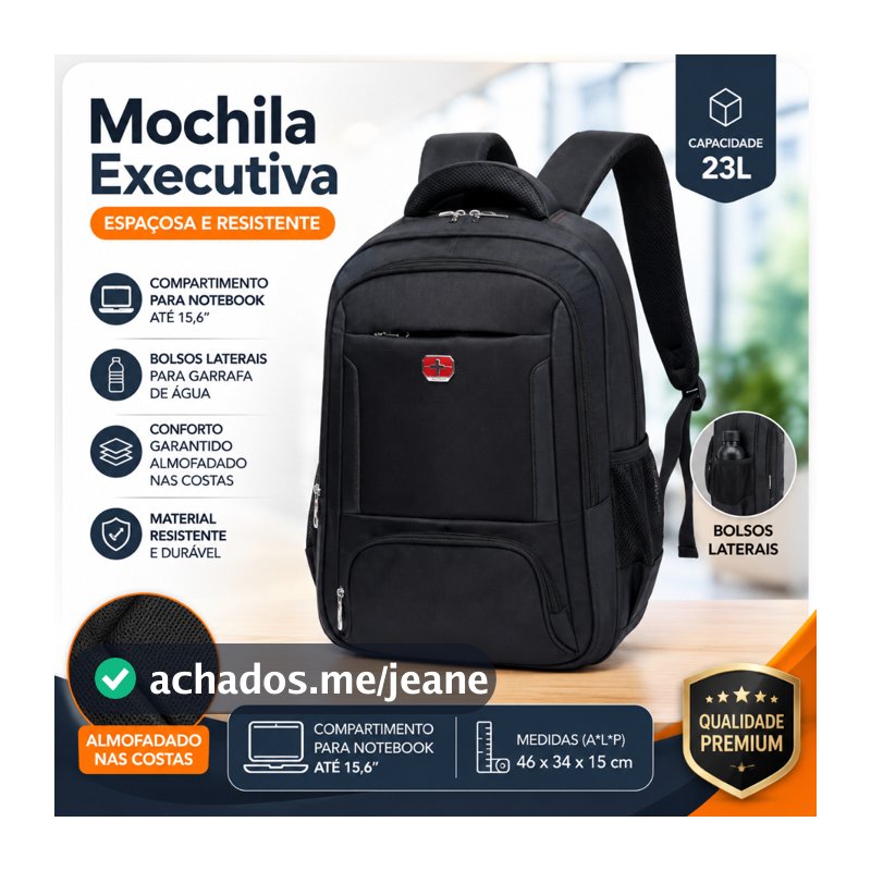 Mochila Swicky Executiva para Notebook 15,6" Reforçada 23L para Trabalho Faculdade Viagem