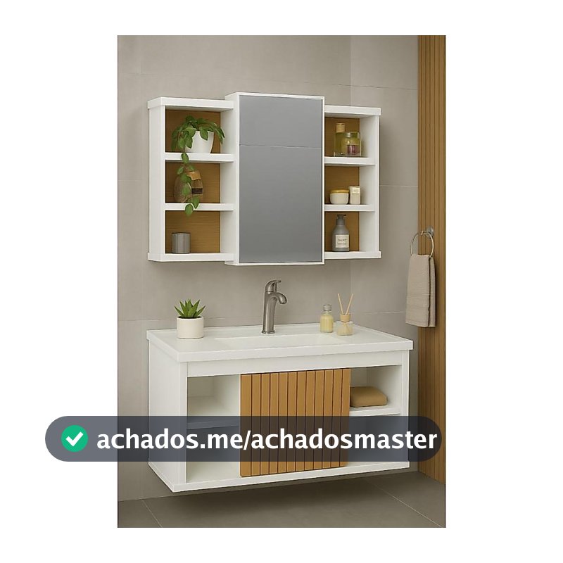 Conjunto Para Banheiro Gabinete Completo com Cuba Espelheira e Nichos Pek Móveis KIT ESPANHA