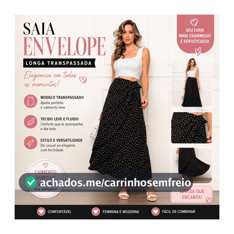 Saia Envelope Feminina Saia Transpassada Saia Envelope Longa Saia feminina Longa Saia Feminino