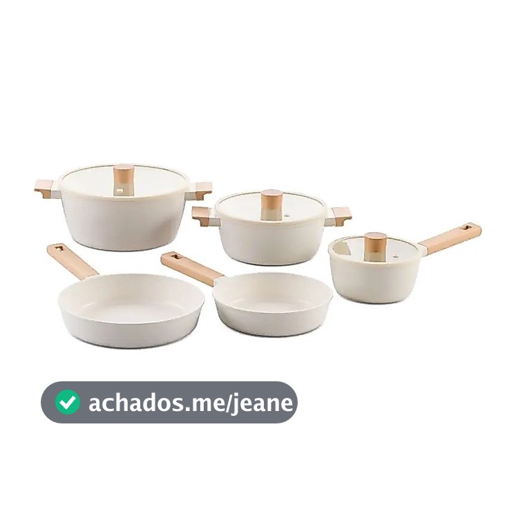 Jogo de Panelas Brinox Revestimento Cerâmico Creme 5 Peças Ceramic Life Nordic Indução Original