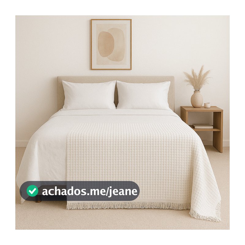 Manta Boho Elegante Algodão Piquet Cru com Franjas – Toque de Sofisticação 2,10x1,50m