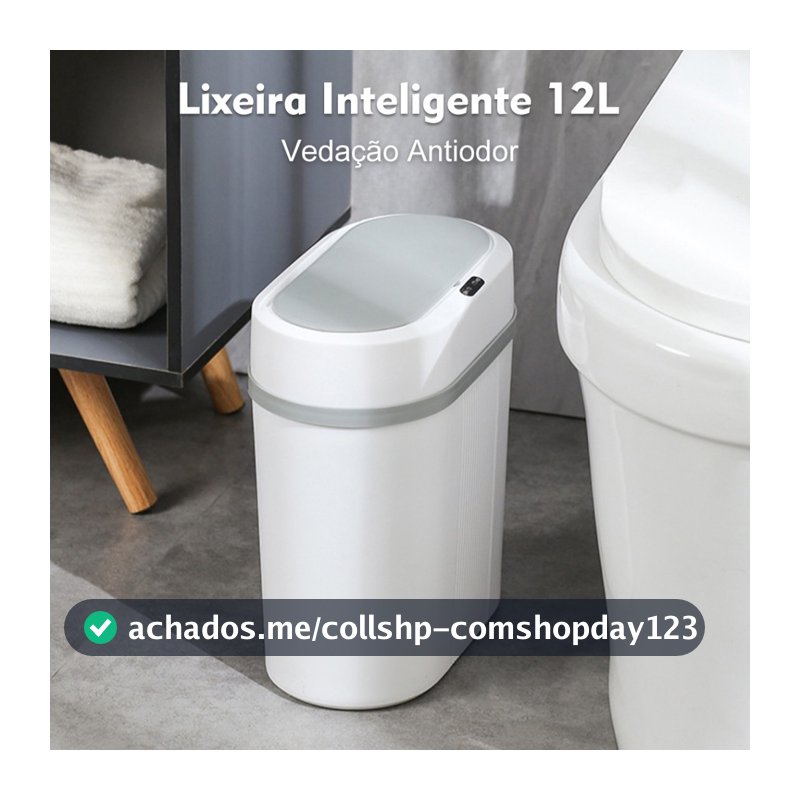 Lixeira Automática 12 Litros Com Sensor Infravermelho Tampa Para Cozinha Banheiro Escritório Quarto