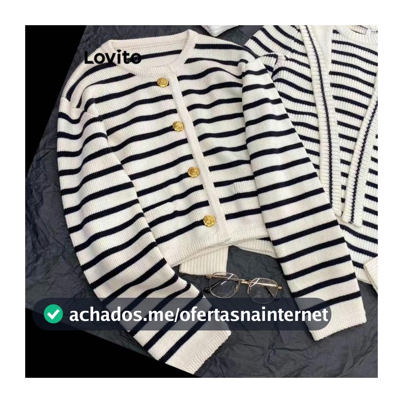 Lovito Curto Casual Cardigans Listrados Com Botões Frontais Baggy Para Mulheres LNL61203