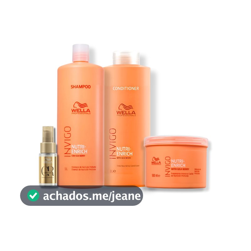 Kit Wella Invigo Nutri-Enrich Shampoo 1L + Cond 1L + Máscara 500ml + Oil 30ml