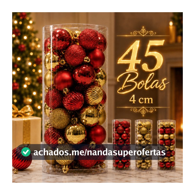 Kit 45 Bolinhas de Natal 4cm Vermelho Dourado Misto Decoração