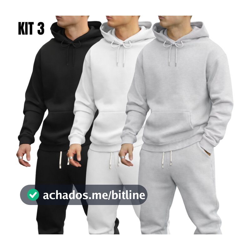 Kit 3 Moletom Liso Canguru Unissex Blusa de Frio Masculina Tendencia Promoção