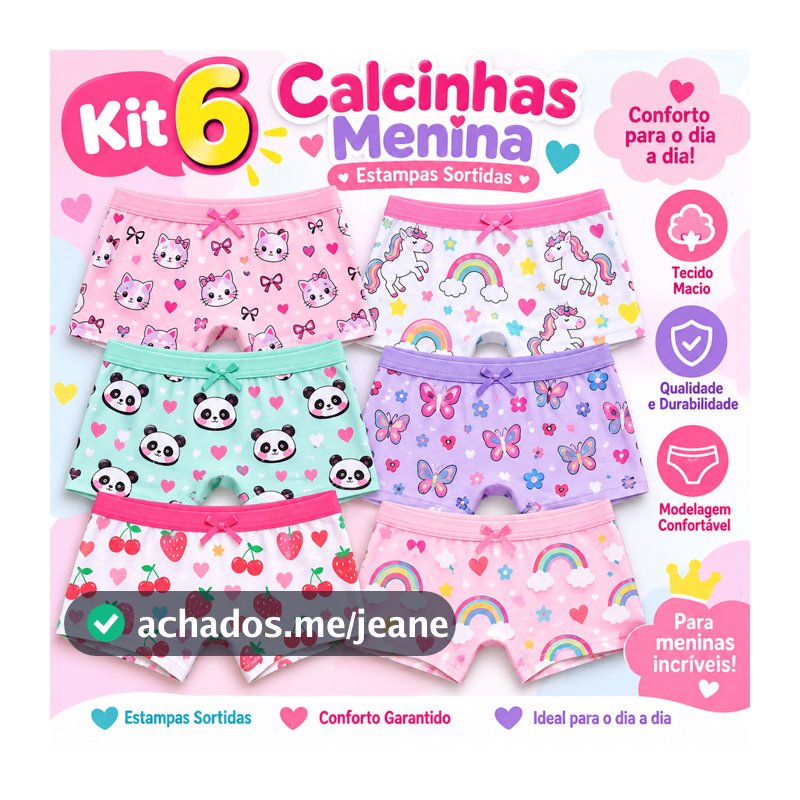 Kit 6 Unidades Calcinha Box Shortinhos Infantil Menina