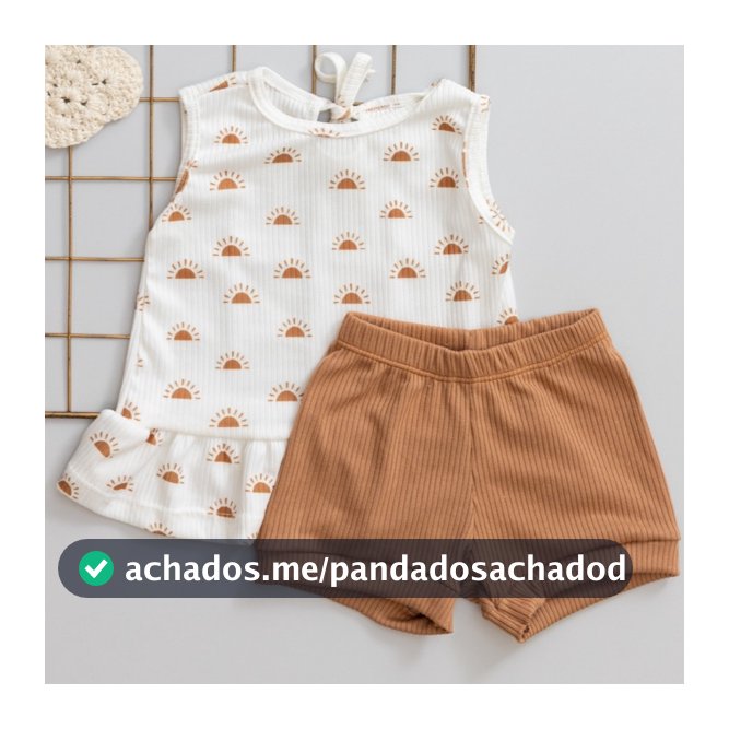 Conjunto Bebê Infantil Verão Fresquinho Menina Regata com Estampa Sol e Short Marrom
