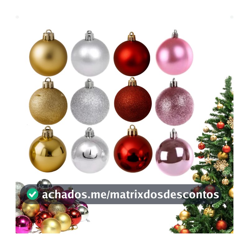 Kit Bolinhas Enfeite de Árvore De Natal 3/4/5/6/7/8cm Mista Lisa Fosca Glitter Decoração Natalina
