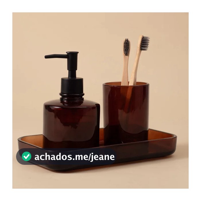Kit Banheiro Retrô Âmbar 2 Peças Dispenser e Porta Escovas