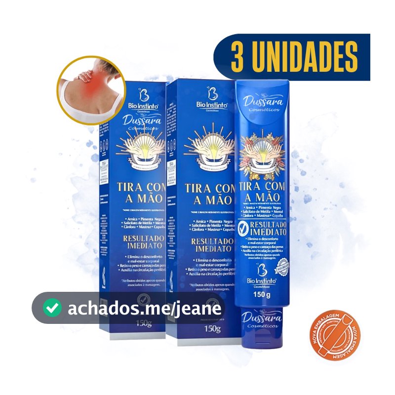Kit 3 Pomada Massageadora Tira com a Mão - 150g - Bio Instinto Relaxa Imediatamente