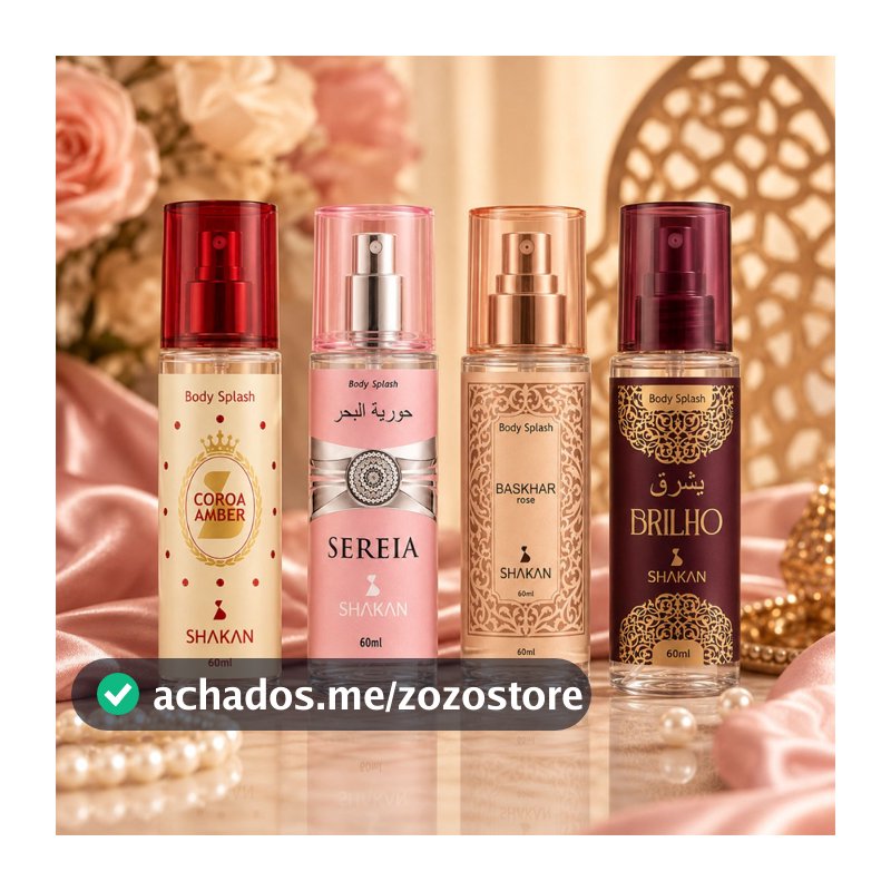 Kit Body Splash Feminino Arabe 60ml Shakan Coroa Amber Sereia Rubi Ametysta Presente Bolsa Ambarados