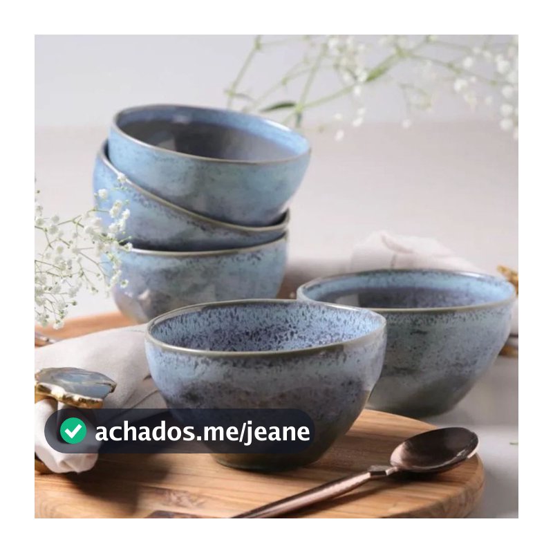 Conjunto Bowl Azul Breeze Stoneware Porto Brasil 6 Unidades Azul