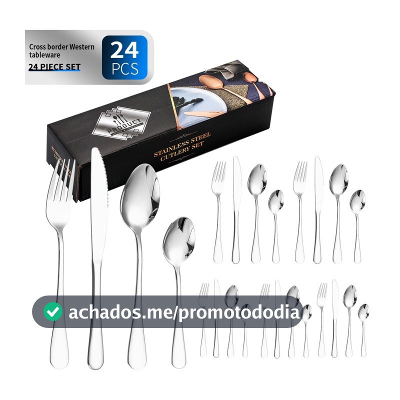 24 Peças Talheres de Aço Inox Garfo Colher Faca Colher De Mesa