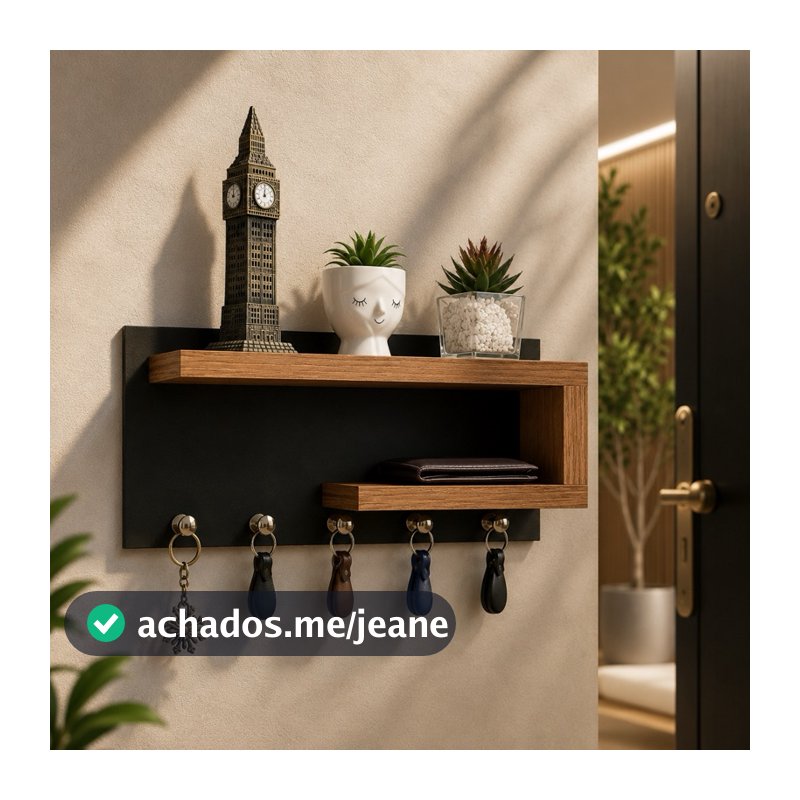 Porta Chaves de Parede Organizador com Prateleira MDF 5 Ganchos 25x13 cm