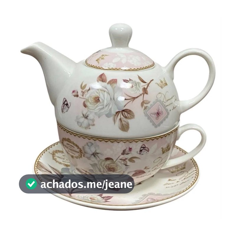 Conjunto bule e xícara para chá inglês jardim 300ml com caixa laço mesa posta retrô vintage