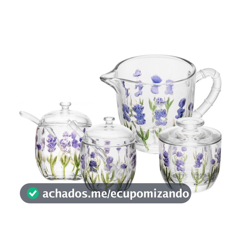 Xicaras, Manteigueira, Leiteira, Açucareiro e Meleira ou Kit 4 completo Lavanda Hand Painting - Lyor