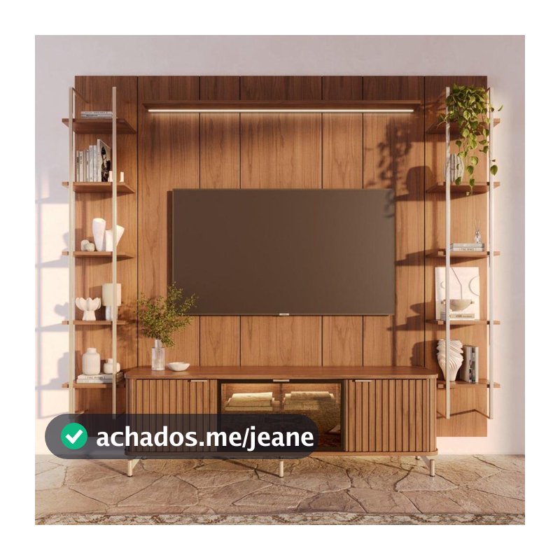 Estante para TV Home Theater 75" 100% MDF 254cm 3 Portas Vidro Reflecta 10 Prateleiras com Led Neon Float