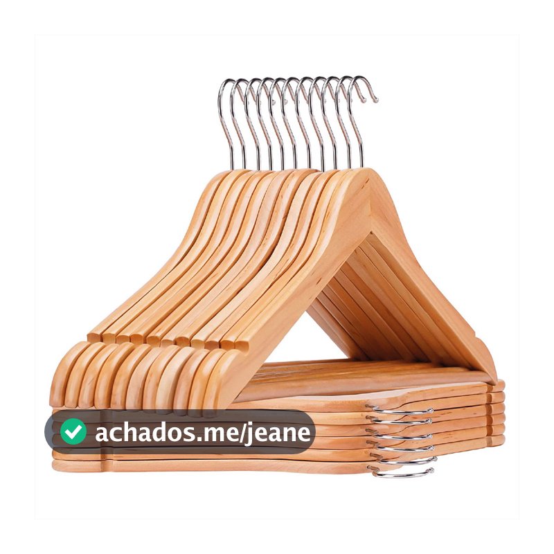 Kit 10/20/30/40/50 Cabides De Madeira Marfim Premium roupas calça gancho cromado
