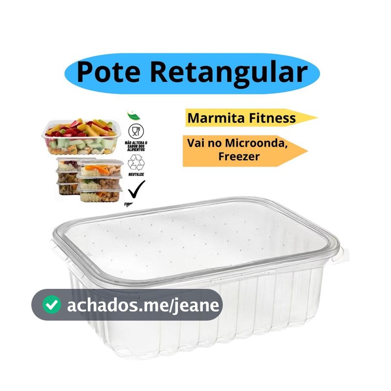 Pote Embalagem Marmita Descartável Rentagular Plastico 500ml 350ml Comida Fitness