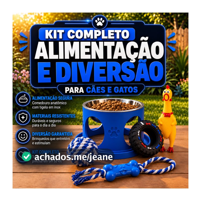 Comedouro Anti formiga Elevado + tigela Inox para Cães e Gatos + Kit de Brinquedos Mordedor Anti estresse Terapeutico