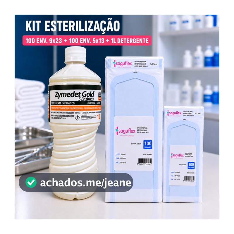 Detergente Enzimático 1L + 100 Envelope Para Esterilização 9x23cm manicure kit 100 envelopes 5x13cm autoclave