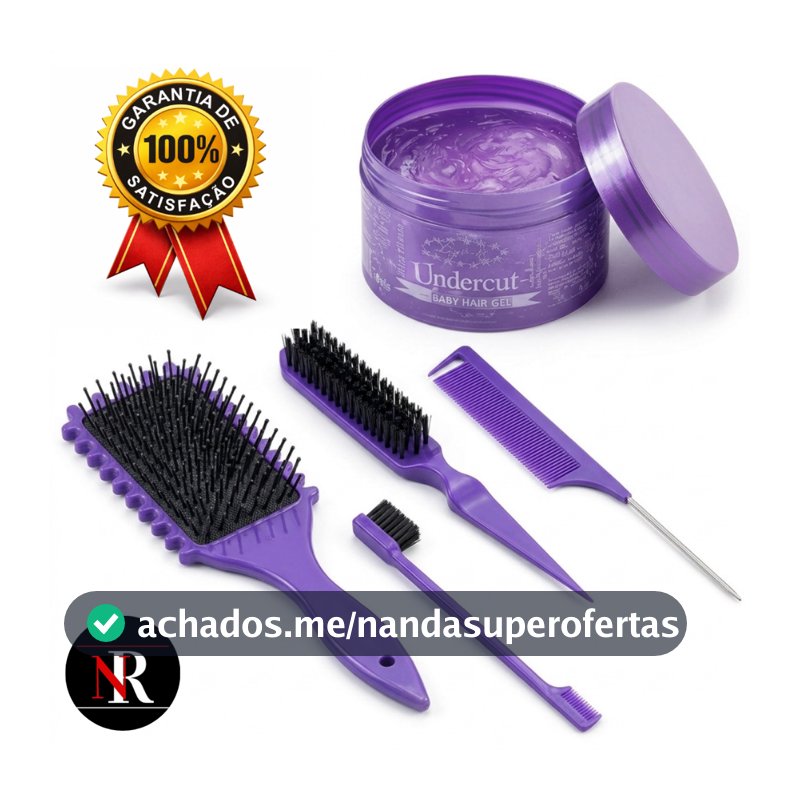 Kit Escovas Fitagem Cachos + Kit Baby Hair Escovinha e Gel Profissional AntiFrizz Definição Perfeita
