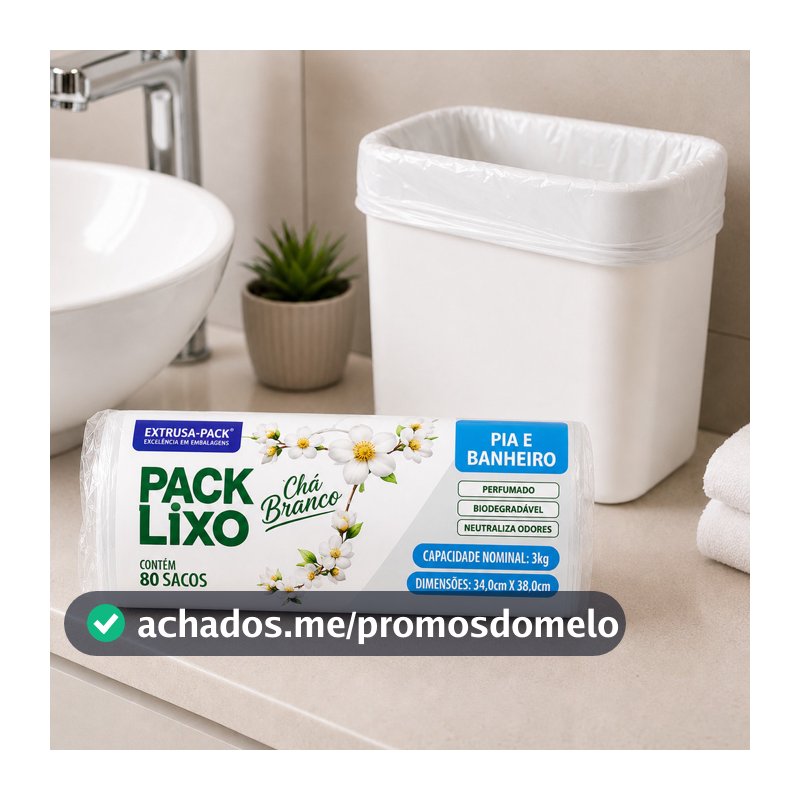 Saco de Lixo Chá Branco Perfumado Anti Odor Pia e Banheiro 240 Unidades Reforçado Kit 1 2 ou 3